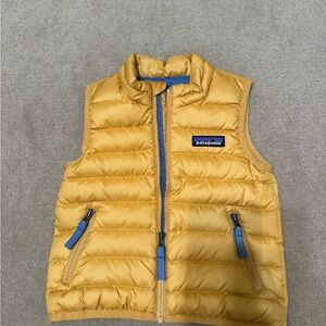 Patagonia Kids Gold Puffer Vest with Blue Accents